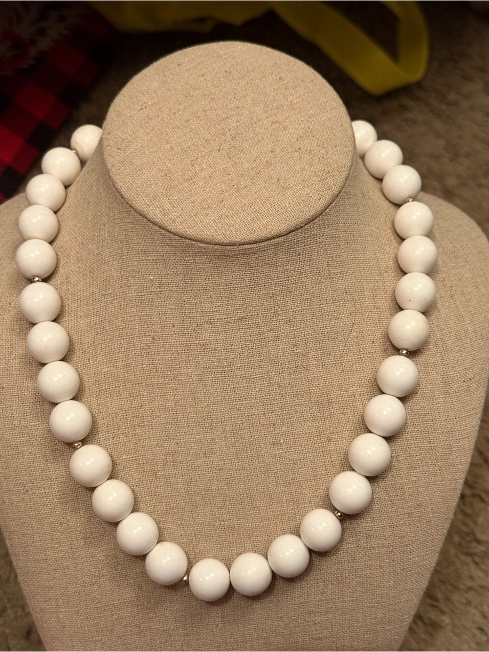 Vintage Classic White Beaded Necklace - Women's Jewelry with gold spacers